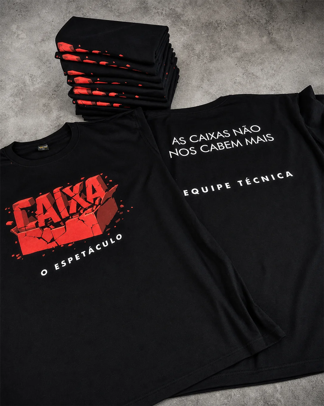 Camisetas do Espetáculo Caixa, teatro e performance